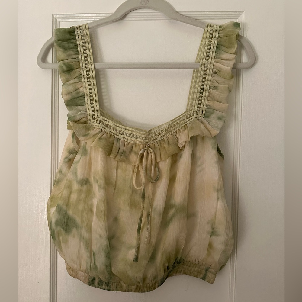Line & Dot green tie dye tank; size M